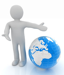 Image showing 3d people - man, person presenting - pointing. Global concept wi