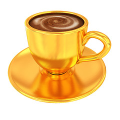 Image showing Gold coffee cup on saucer on a white background 