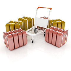 Image showing Trolley for luggage at the airport and luggage