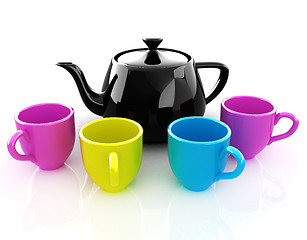 Image showing colorfall cups and teapot