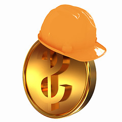 Image showing Hard hat on gold dollar coin