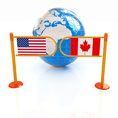 Image showing Three-dimensional image of the turnstile and flags of USA and Ca