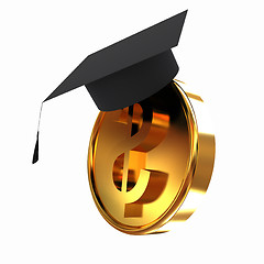 Image showing Graduation hat on gold dollar coin