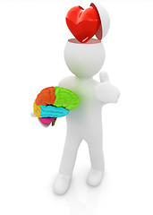 Image showing 3d people - man with half head, brain and trumb up. Love concept