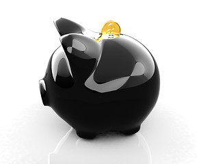 Image showing Glossy black piggybank