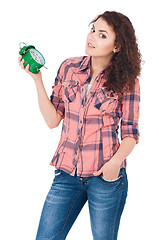 Image showing Girl with alarm clock