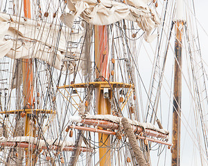 Image showing Old sail and old ship masts