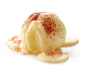 Image showing baked apple with vanilla sauce