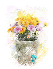 Image showing Watercolor Image Of  Autumn Chrysanthemums