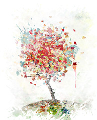 Image showing Watercolor Image Of  Autumn Tree