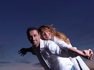 Image showing young couple  on beach have fun