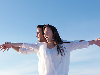 Image showing young couple  on beach have fun