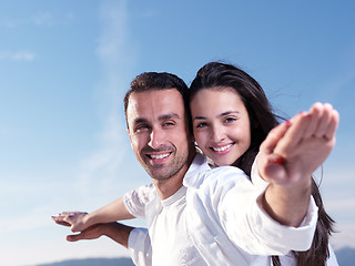 Image showing young couple  on beach have fun