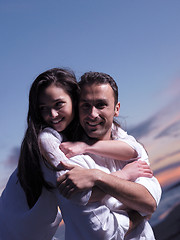 Image showing young couple  on beach have fun