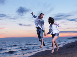 Image showing young couple  on beach have fun