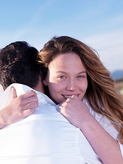 Image showing young couple  on beach have fun