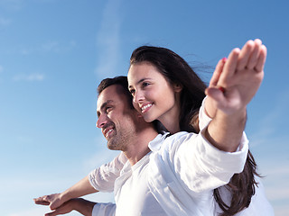 Image showing young couple  on beach have fun