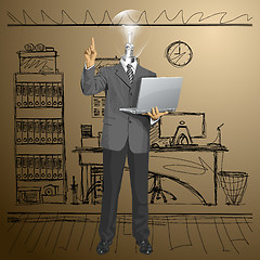 Image showing Vector Lamp Head Business Man Shows Something With Finger