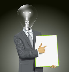 Image showing Vector Lamp Head Businessman With Empty Write Board