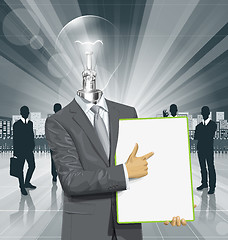 Image showing Vector Lamp Head Businessman With Empty Write Board