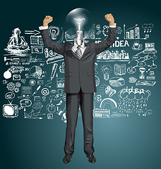 Image showing Vector Lamp Head Businessman With Hands Up
