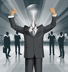 Image showing Vector Lamp Head Businessman With Hands Up