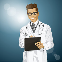 Image showing Vector Hipster Doctor Man With Clipboard