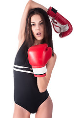 Image showing Beautiful girl in boxing gloves