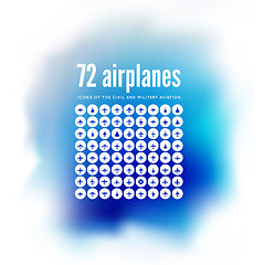 Image showing 72 vector icons of airplanes