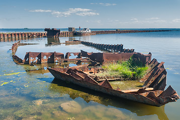 Image showing Skeleton of ship in hydroharbour 