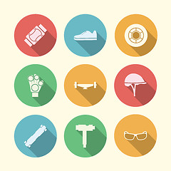 Image showing Vector flat colored icons for accessories for longboarders