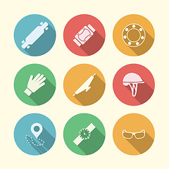 Image showing Flat vector colored icons for accessories for longboarders