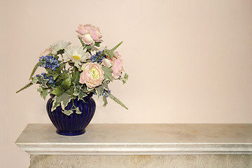 Image showing Flowers in a blue vase 