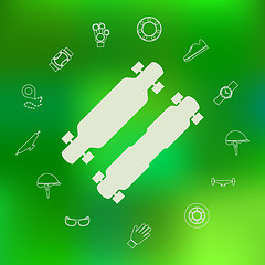 Image showing Vector icons for longboard and accessories