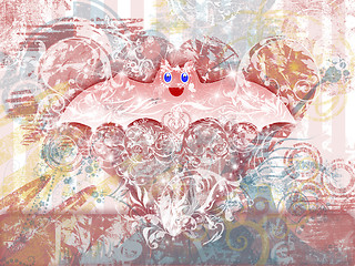 Image showing Halloween otherwise: lovely pink bat. Rusty floral background with hearts illustration