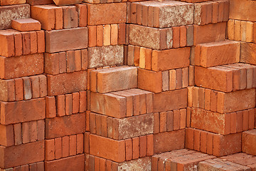 Image showing Pile of red bricks prepared for building