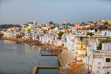 Image showing Panorama of the city and sacred lake. India, Pushkar