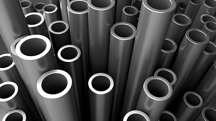 Image showing Stack of steel pipes.