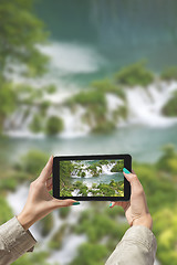 Image showing Photographed Plitvice Lakes with tablet