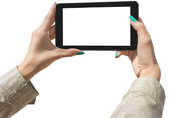 Image showing Photographing selfie with tablet