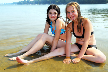 Image showing Two girls in water