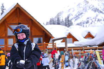 Image showing Child at downhill skiing resort