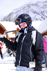 Image showing Child at downhill skiing resort