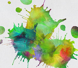 Image showing paint splashes and blots on canvas