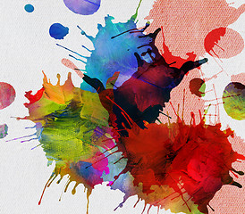 Image showing paint splashes and blots on canvas