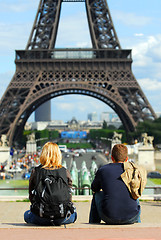 Image showing Tourists at Eiffel tower