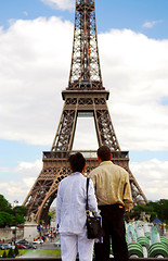 Image showing Tourists at Eiffel tower