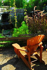 Image showing Patio and pond landscaping