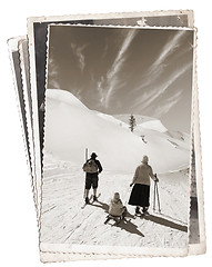 Image showing Vintage photos Family in the snow