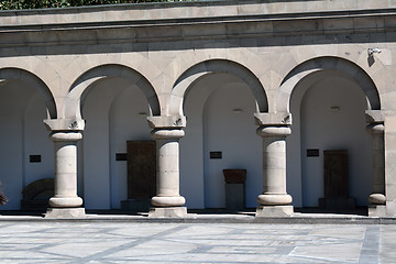 Image showing the part of the yard in Matenadaran, Armenia, with ancient artif